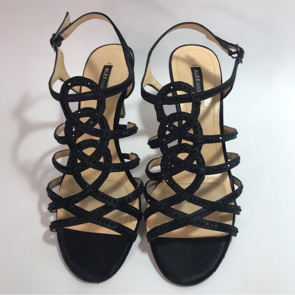 Alex Marie Giani Black Satin and Rhinestone Studded Strappy Sandals - Picture 3 of 16